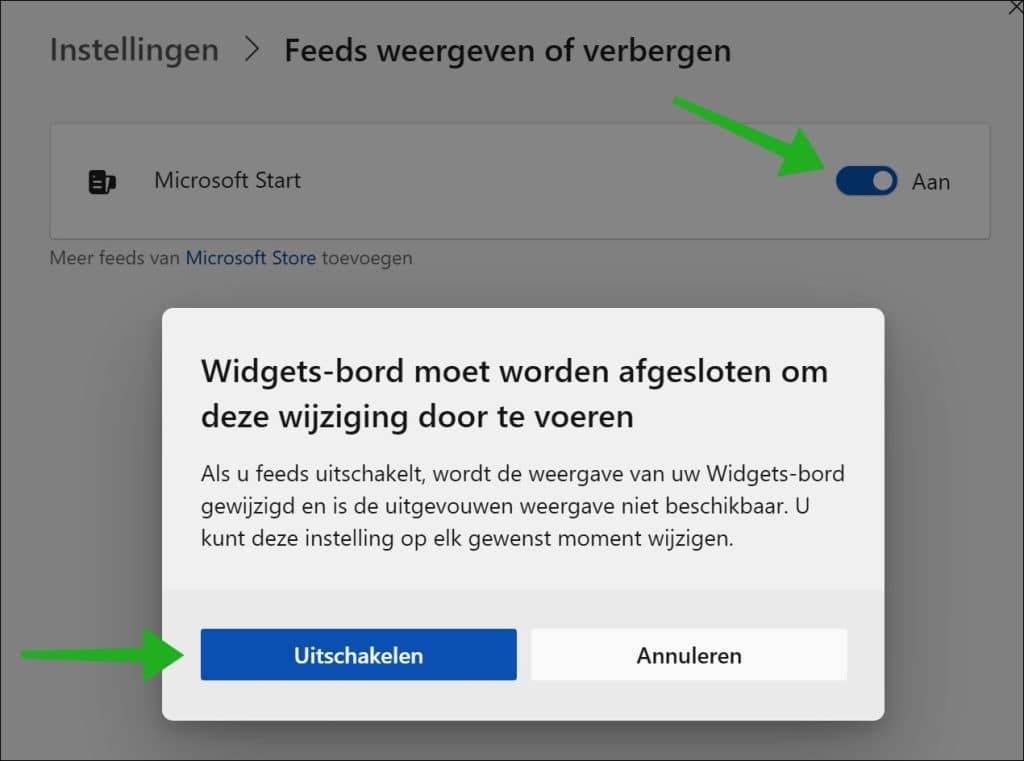 Nieuwsfeed uitschakelen in Windows 11 widgets