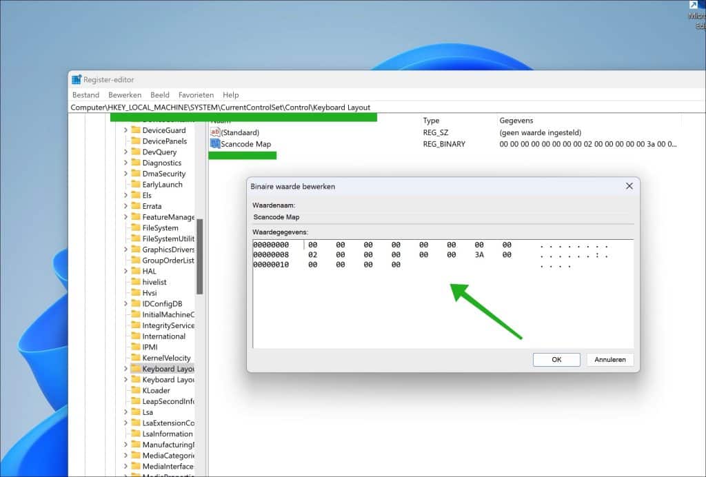 Capslock uitschakelen via Windows-register