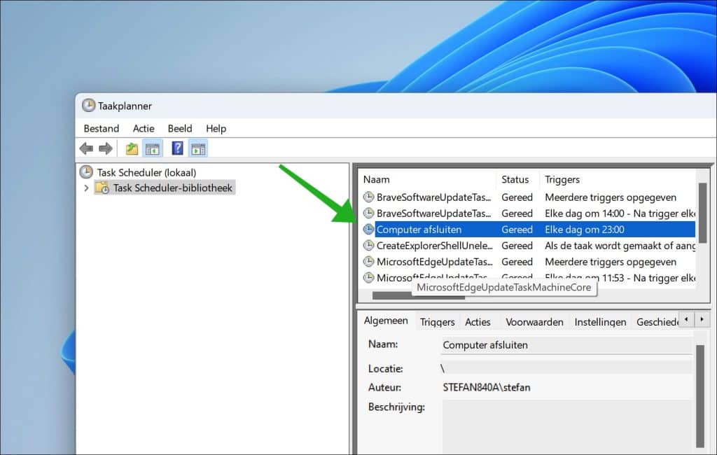 computer afsluiten via timer interval via taakplanner