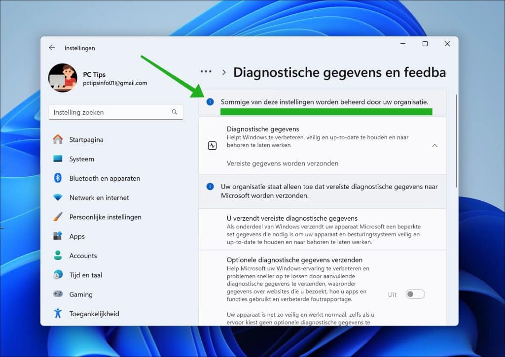 Sommige van deze instellingen worden beheerd door uw organisatie