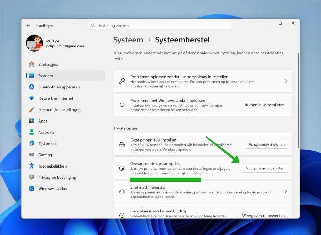 Windows 11 opstarten in veilige modus via Instellingen