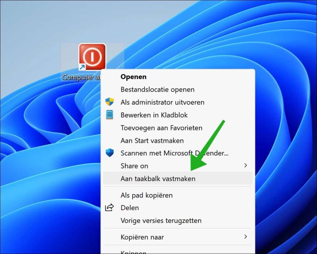 Aan taakbalk vastmaken