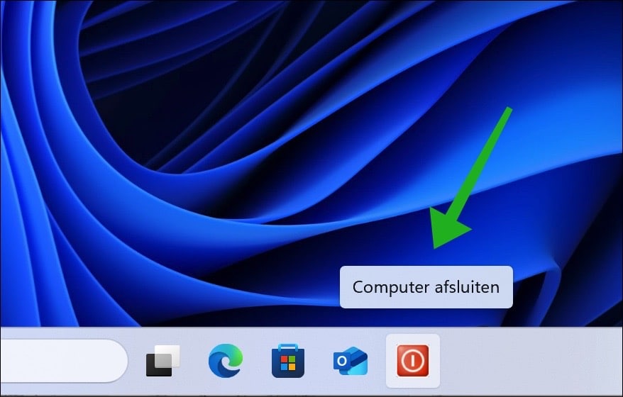 Computer uitschakelen knop toevoegen aan de taakbalk