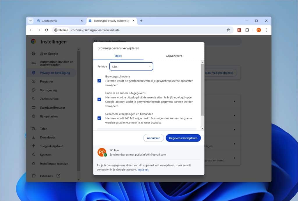 Zoekgeschiedenis verwijderen uit google chrome