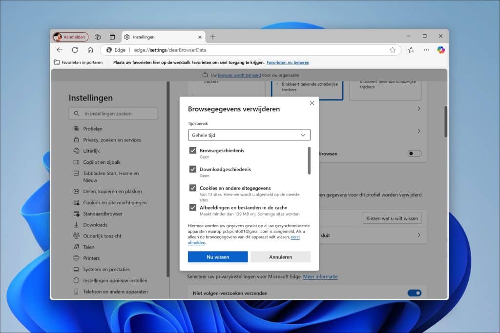 Zoekgeschiedenis verwijderen uit microsoft edge