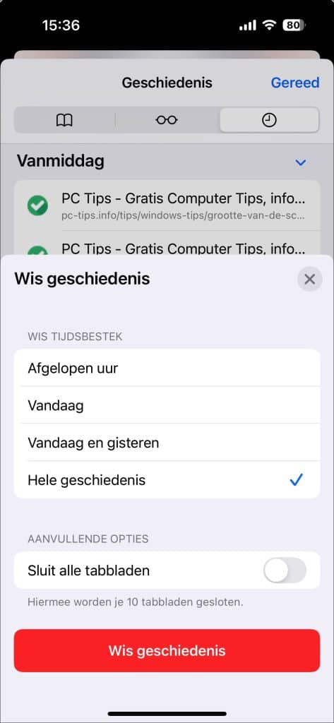 Zoekgeschiedenis verwijderen uit safari ios