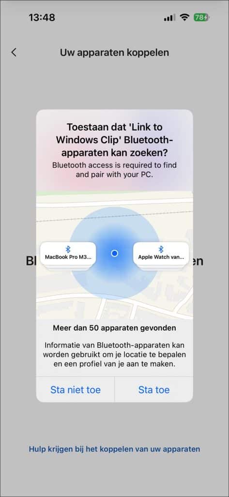Bluetooth zoeken toestaan