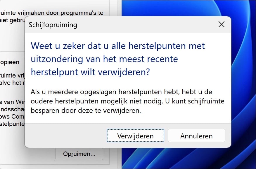 Herstelpunten verwijderen