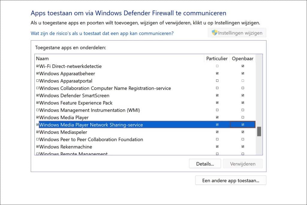 Mediaserver toestaan in firewall