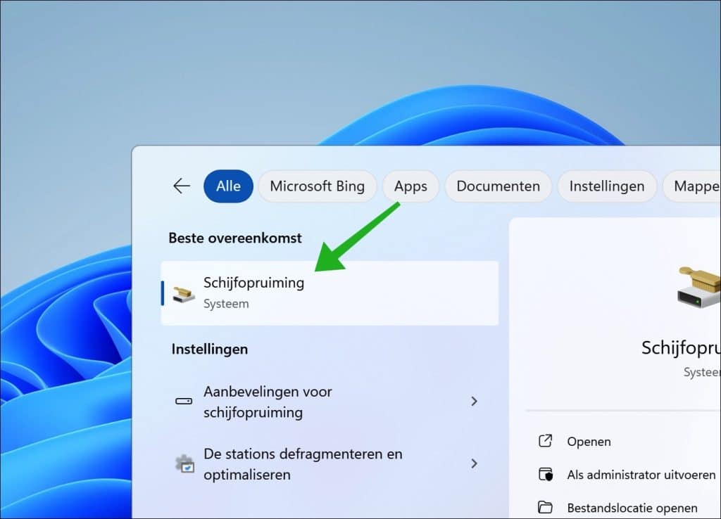 Schijfopruiming openen