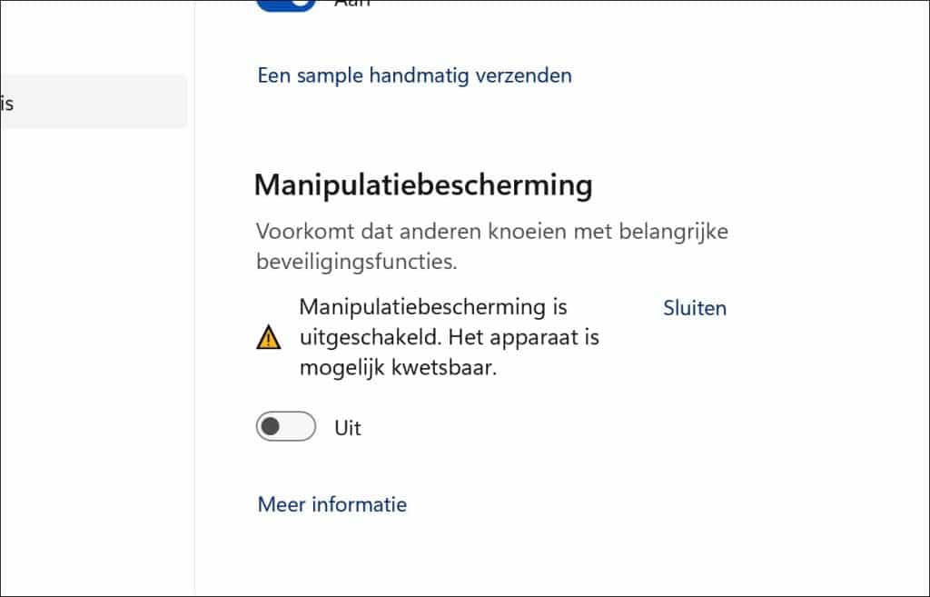 Manipulatiebescherming uitschakelen