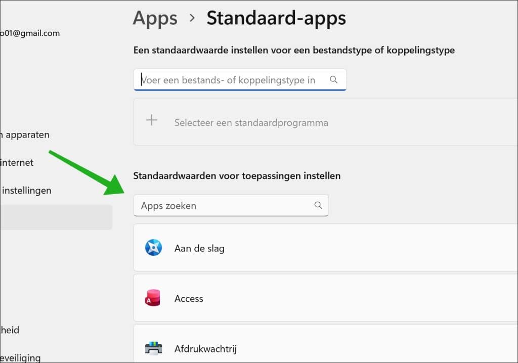 zoeken naar de app waarvan u de standaard-app wilt wijzigen