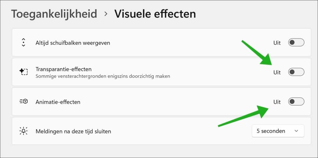 Animaties en visuele effecten uitschakelen