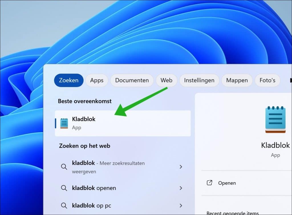 Kladblok openen