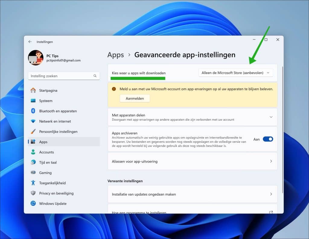 Alleen apps uit microsoft store downloaden