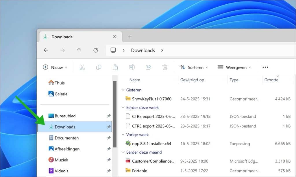 Downloads-map openen