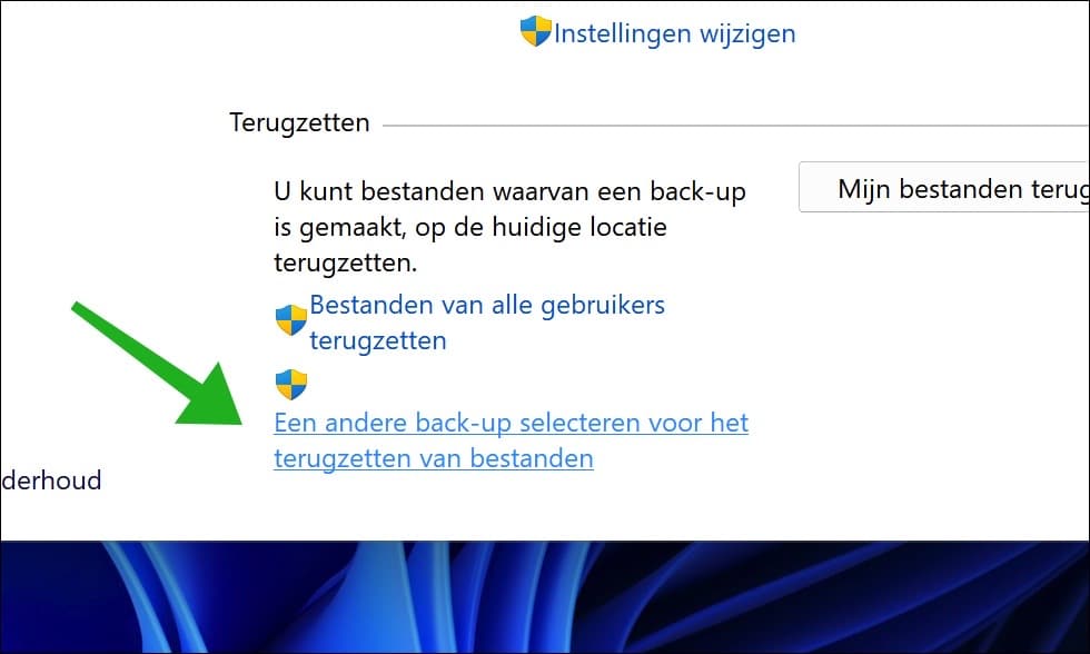 Een andere back-up selecteren voor het terugzetten van bestanden