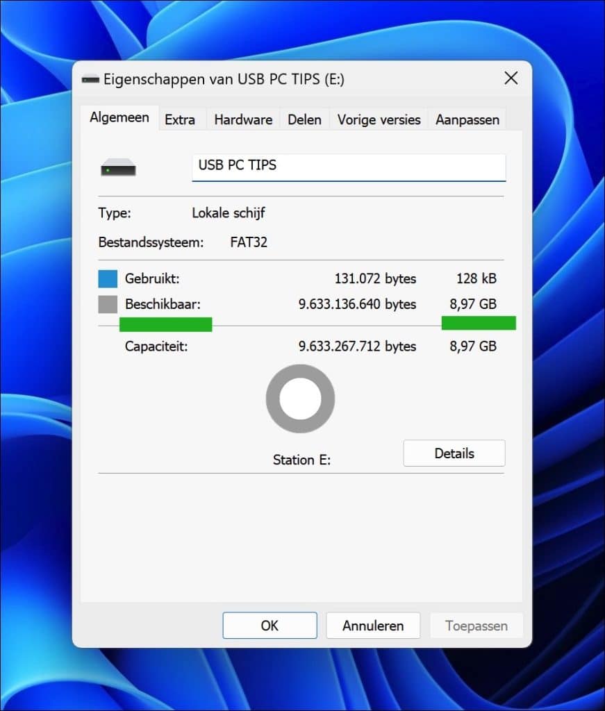 Is de USB of SD-kaart vol?