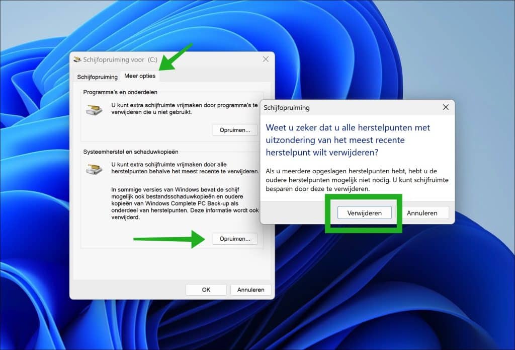 Oude herstelpunten verwijderen
