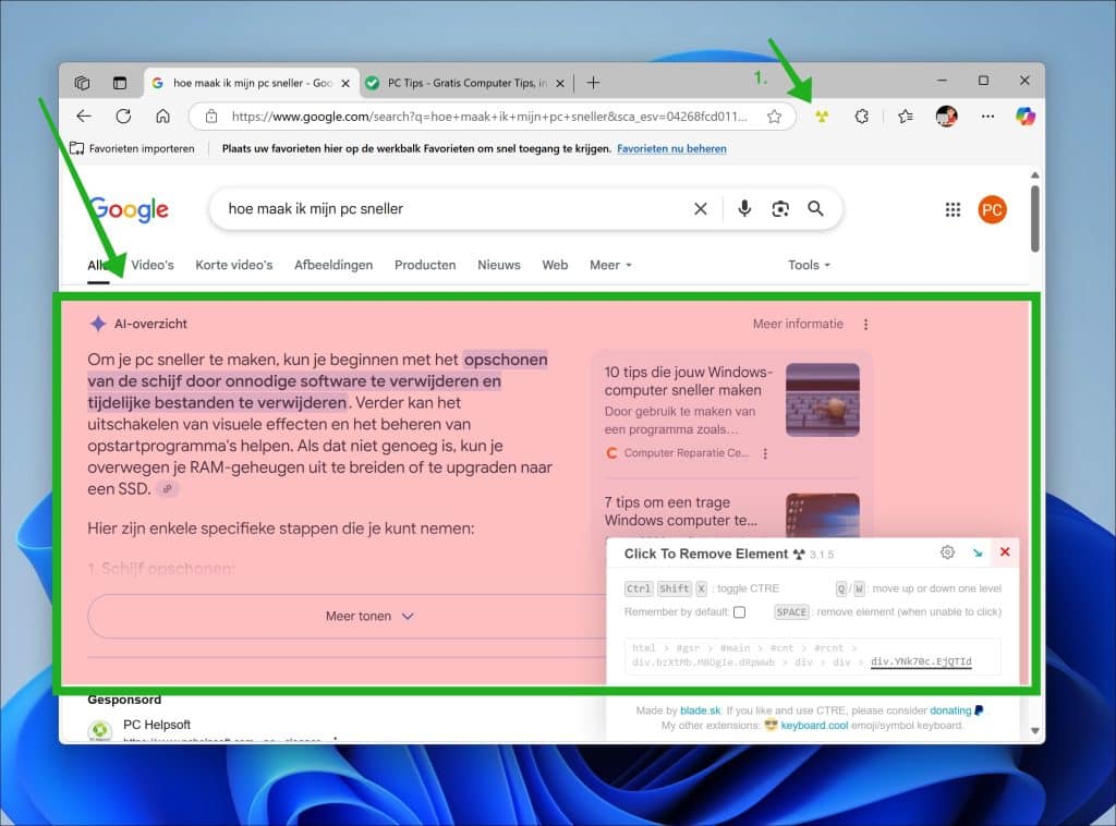 Selecteer AI-overzicht