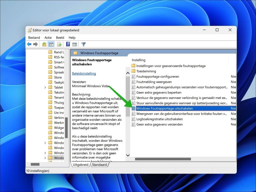 Windows foutrapportage via groepsbeleid