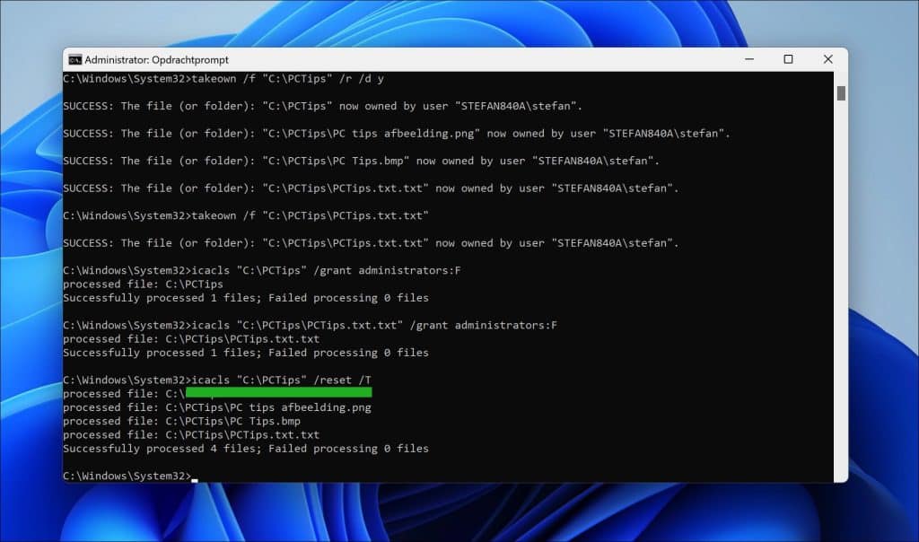 icacls reset ntfs permissies
