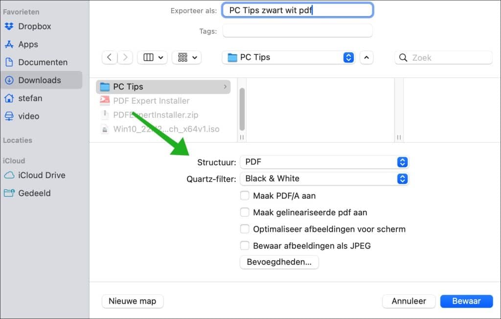 pdf naar zwart wit mac