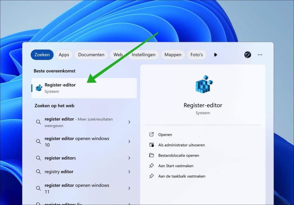 register editor openen