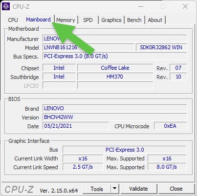 type en model moederbord via cpu-z