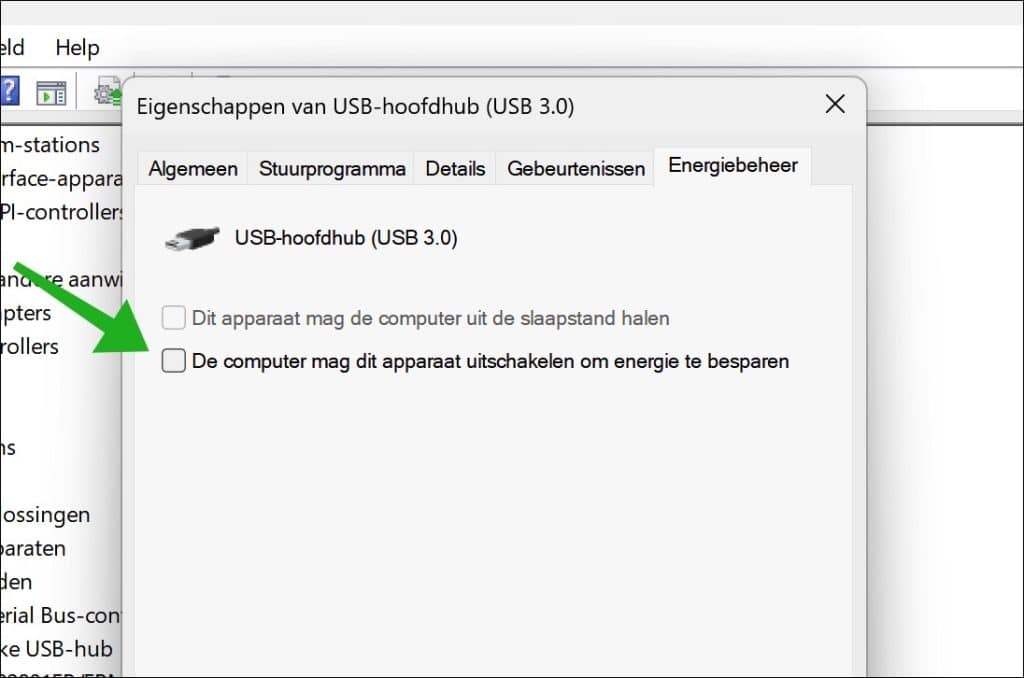 De computer mag dit apparaat uitschakelen om energie te besparen, uit