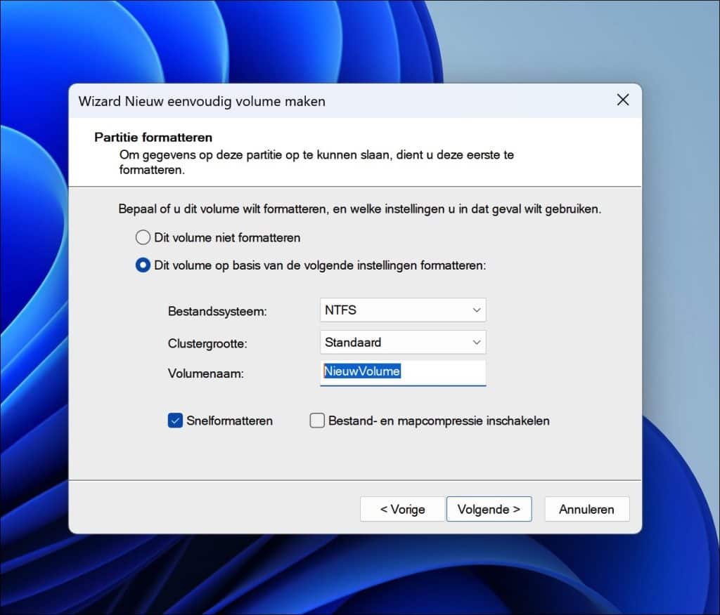 Partitie formatteren