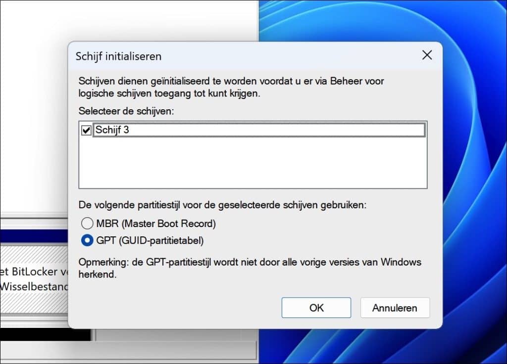 Schijf initialiseren