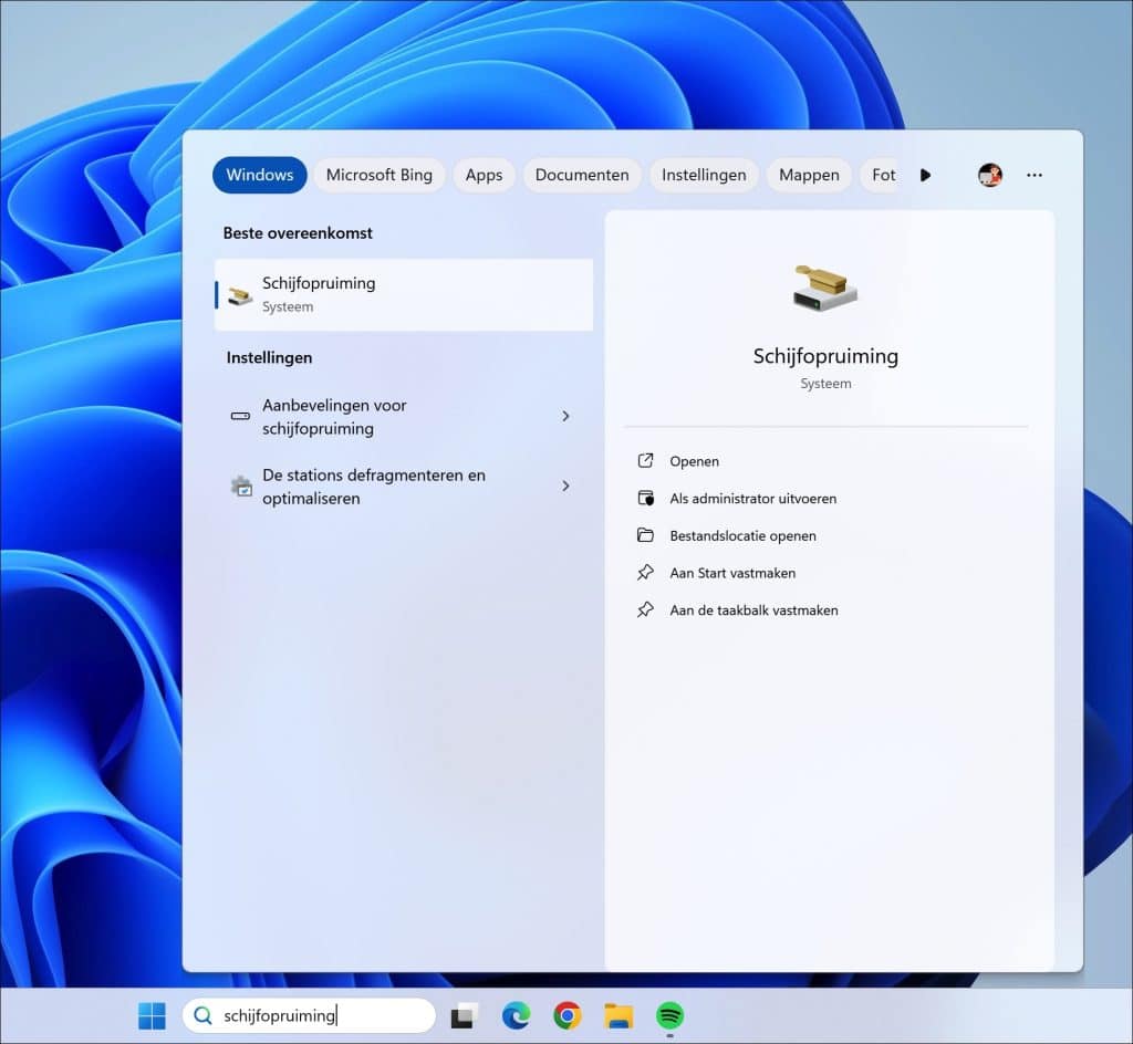 Schijfopruiming openen