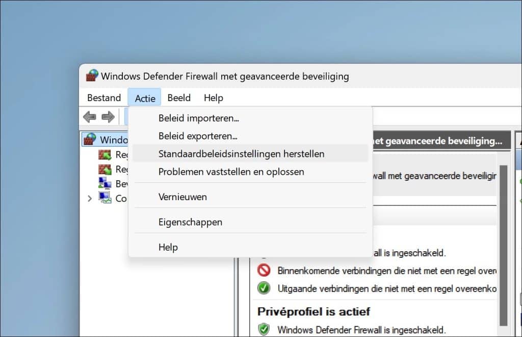 Standaardbeleidsinstellingen herstellen
