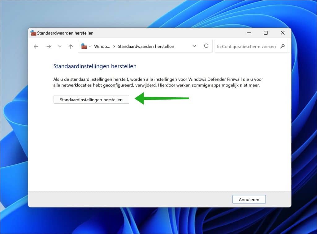 Standaardinstellingen herstellen