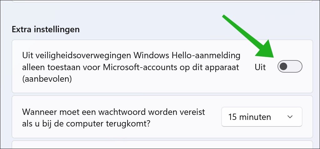 Uit veiligheidsoverwegingen Windows Hello-aanmelding alleen toestaan voor Microsoft-accounts op dit apparaat (aanbevolen)