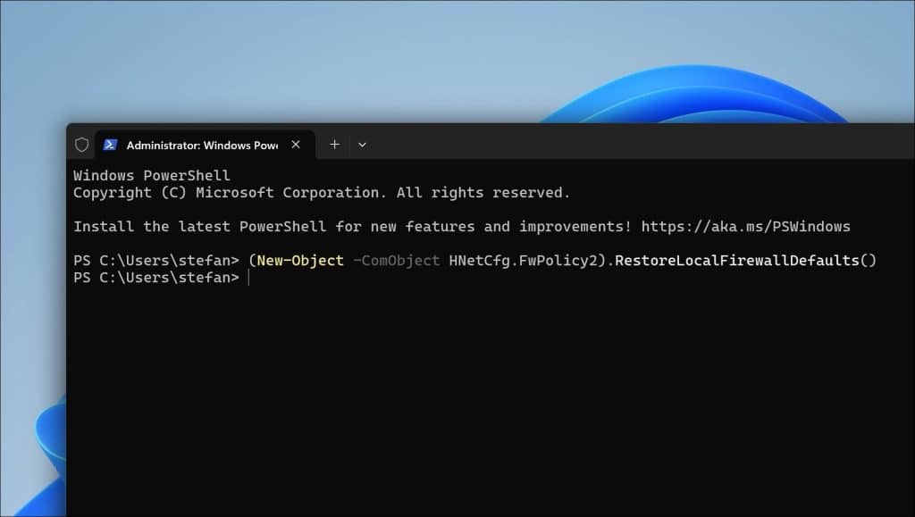 firewall resetten via powershell