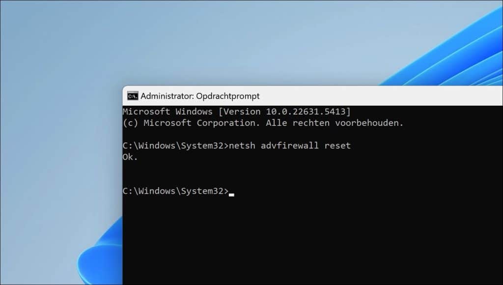 netsh advfirewall reset