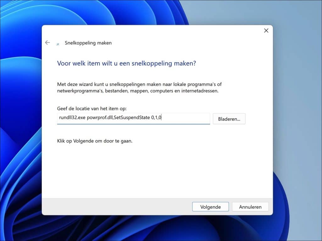 slaapstand sneltoets aanmaken
