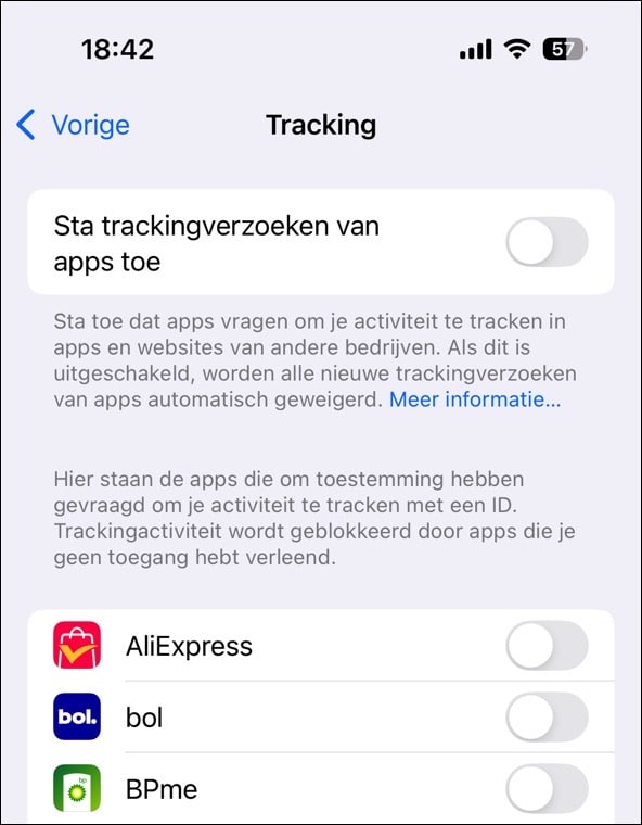 tracking uitschakelen iphone