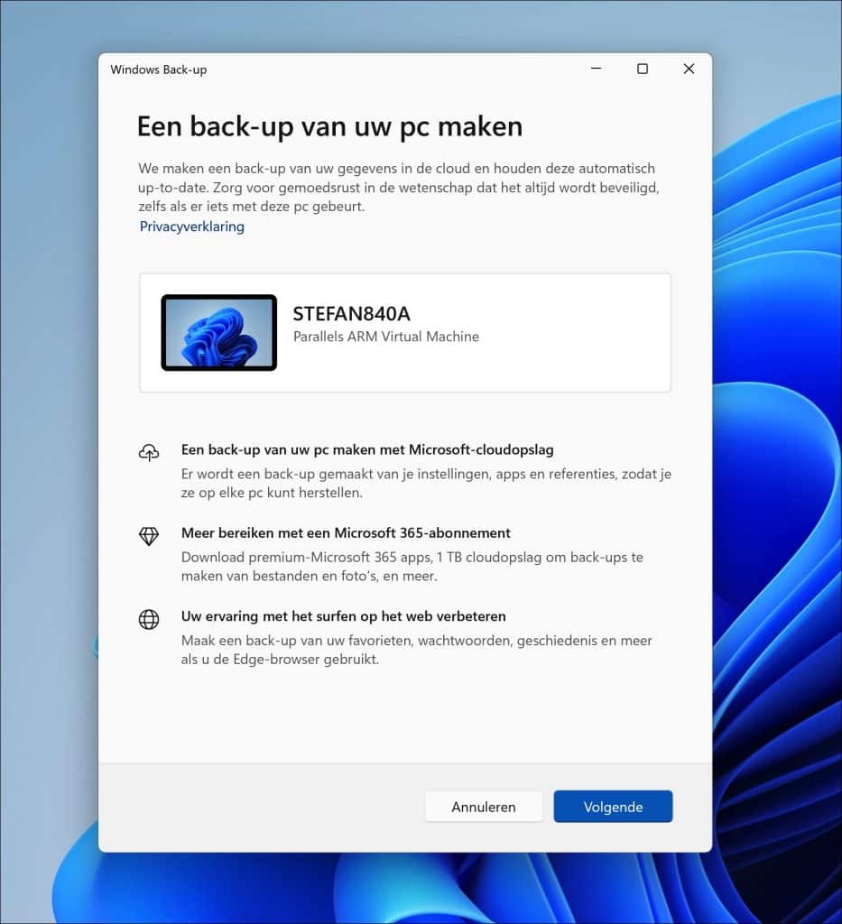 Back-up van pc maken