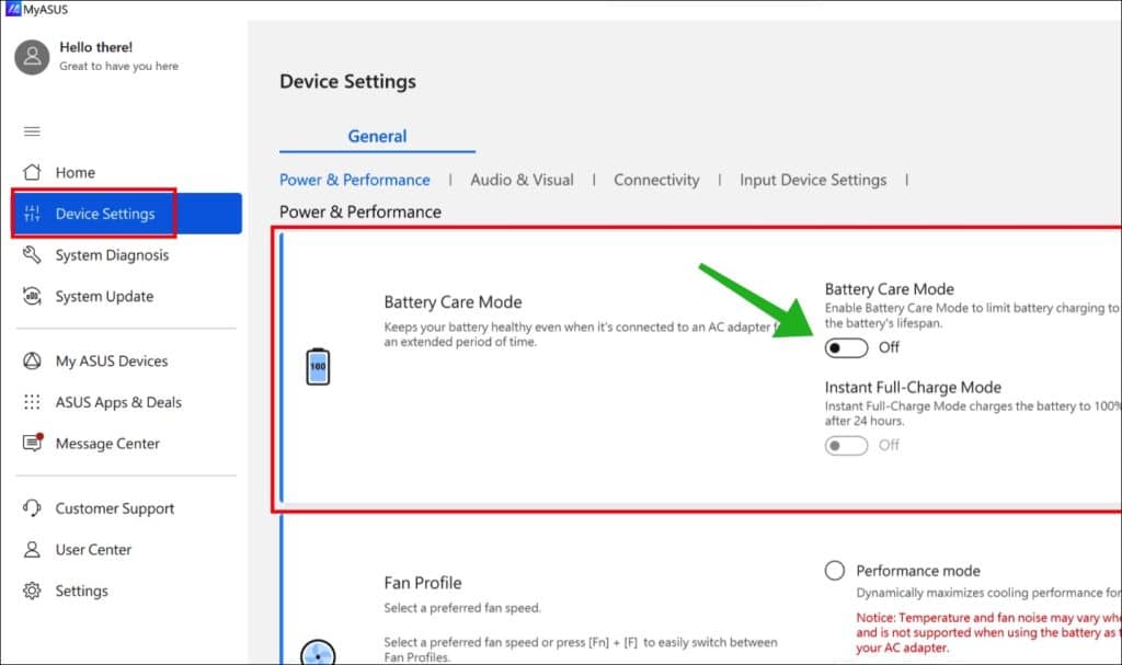 Battery Care Mode in MyAsus app