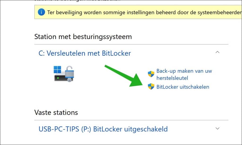 Bitlocker uitschakelen via instellingen