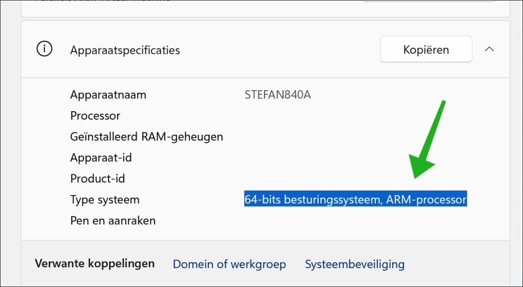 Controleer of de processor ARM64 of x64 is