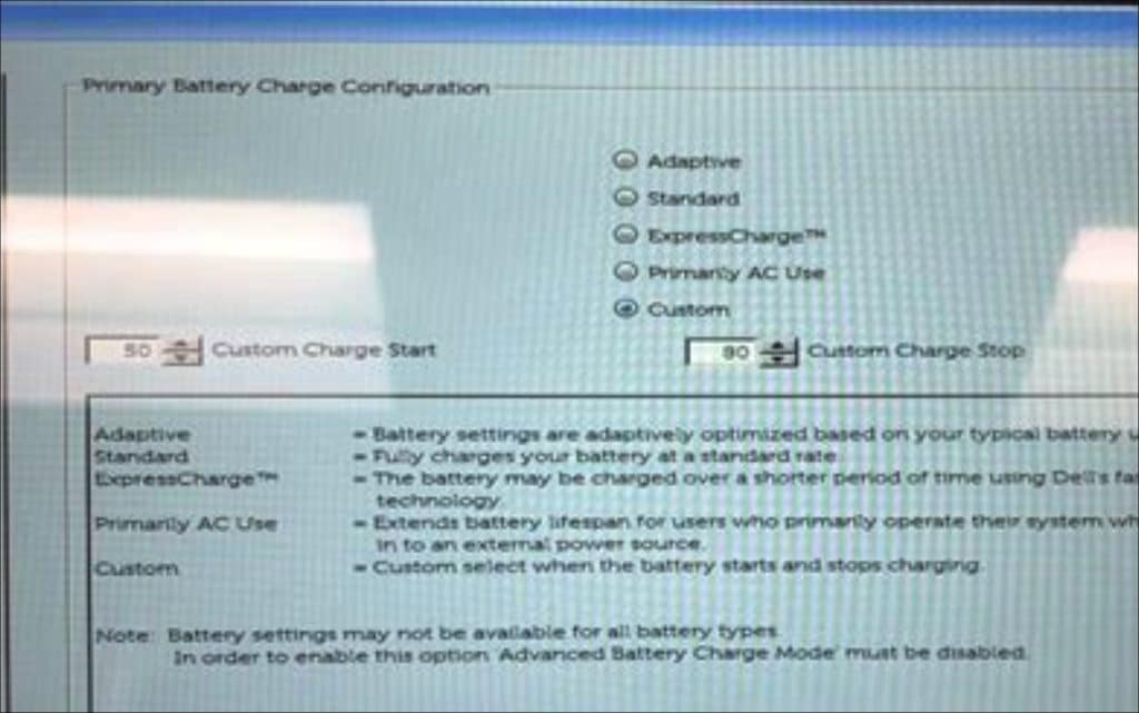 Dell battery charge configuration