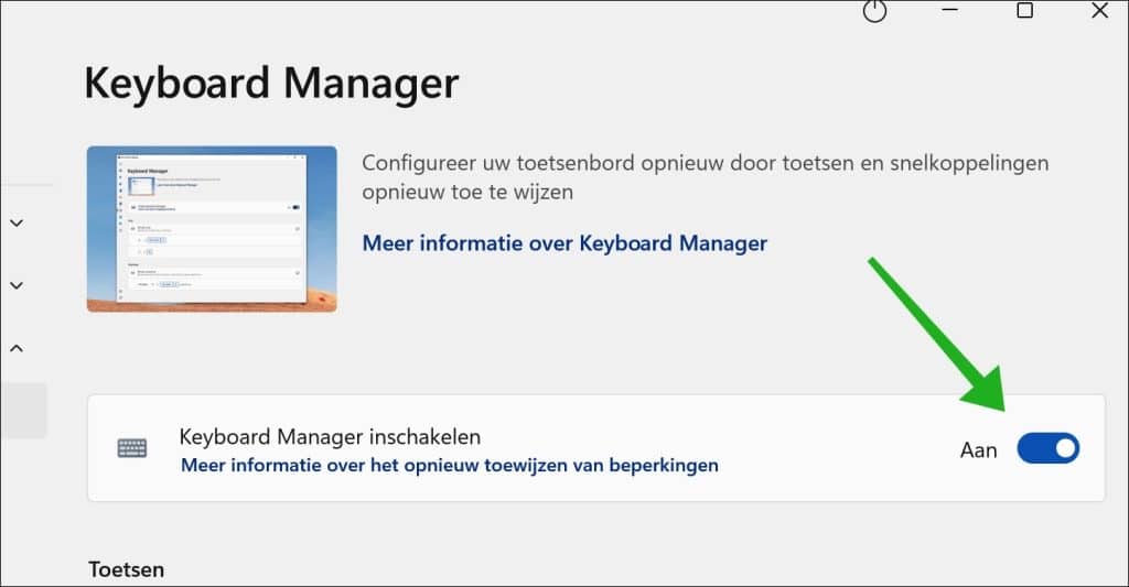 Keyboard manager inschakelen
