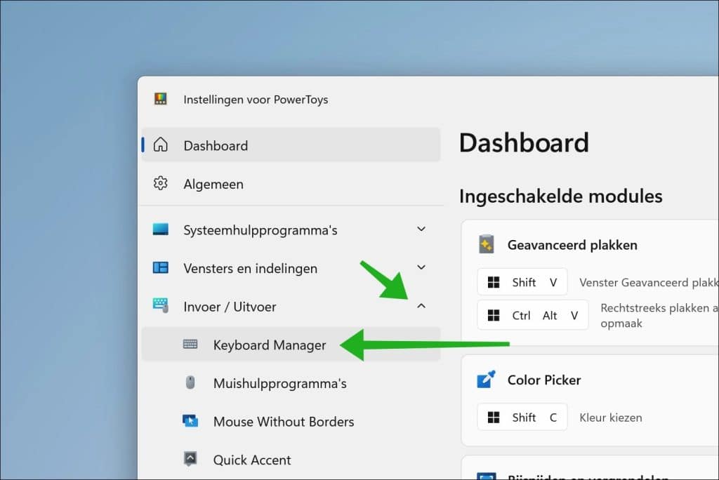 Keyboard manager openen