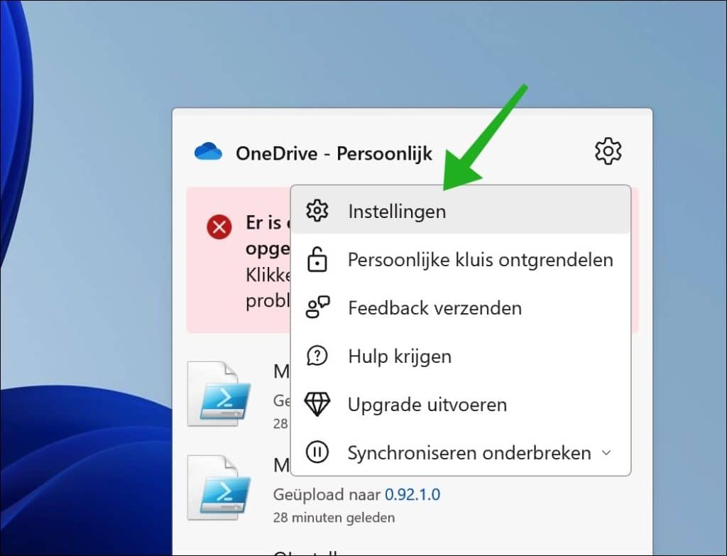 OneDrive instellingen