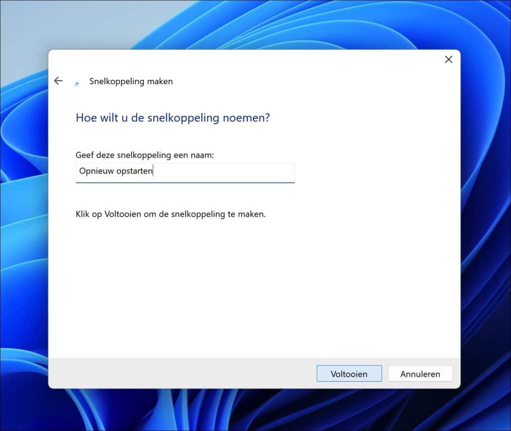 Opnieuw opstarten via snelkoppeling