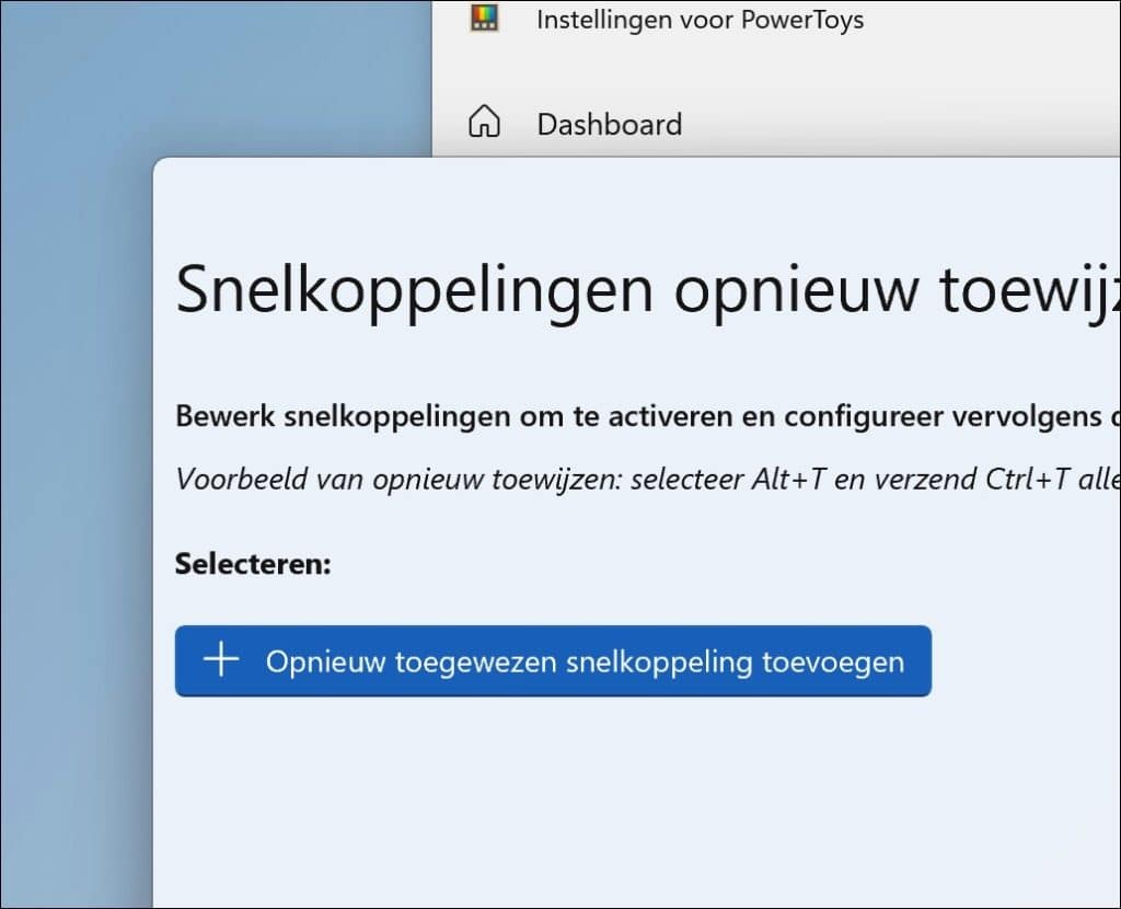 Opnieuw toegewezen snelkoppeling toevoegen